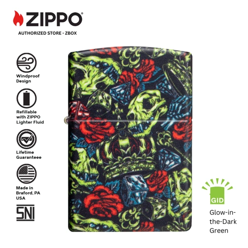 Image of ZIPPO® Skull Crown Design - Glow-in-the-dark Green