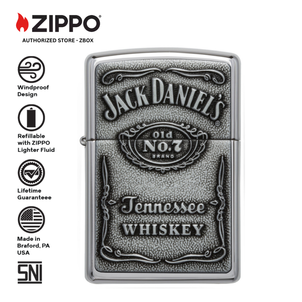 250.JD.427 - Zippo Jack Daniel's Classic Emblem Chrome Original Windproof Lighter