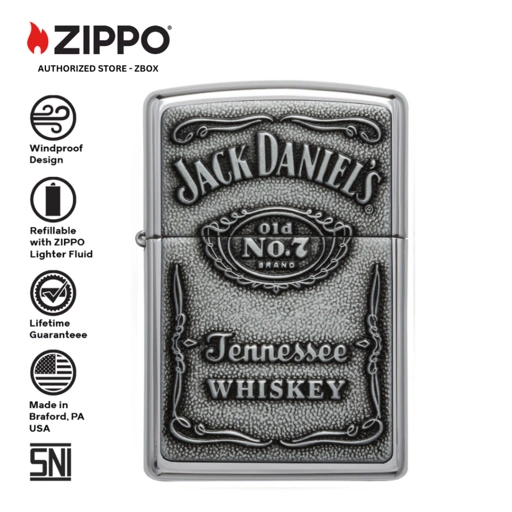 250.JD.427 - Zippo Jack Daniel's Classic Emblem Chrome Original Windproof Lighter