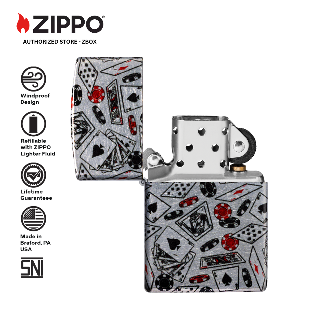 47157 - ZIPPO Let the Chips Fall Design Tumbled Chrome