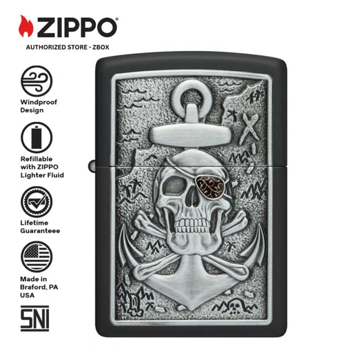 Image of 48122 - ZIPPO® Skull Anchor - Black Matte with Emblem Attached