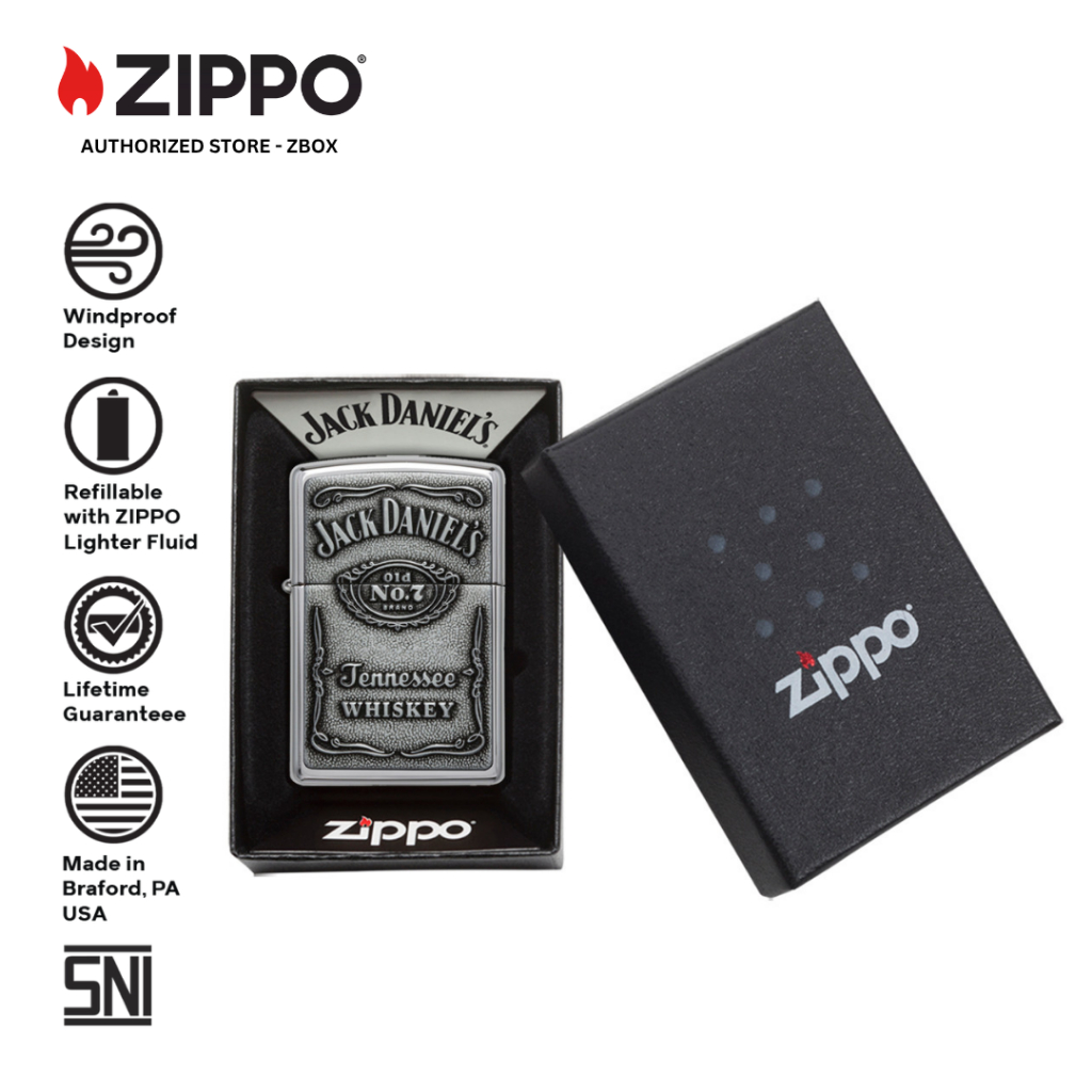 250.JD.427 - Zippo Jack Daniel's Classic Emblem Chrome Original Windproof Lighter
