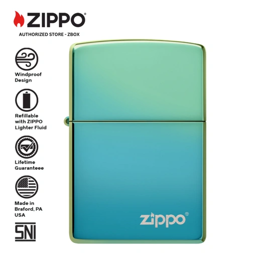 Image of 49191ZL - Zippo Classic High Polish Teal Zippo Logo Original Windproof Lighter