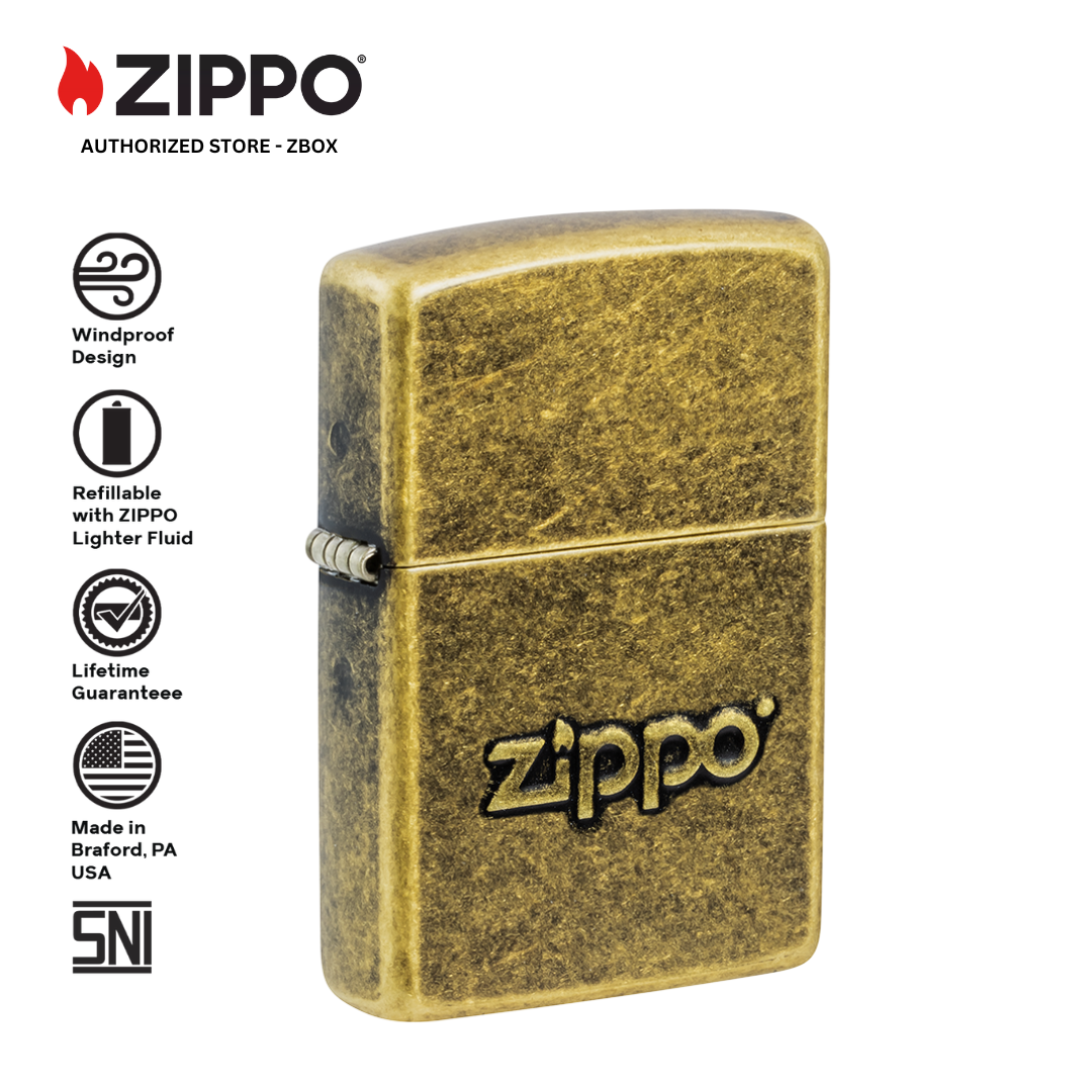 ZIPPO Original 28994 Antique Stamp - Antique Brass with stamped Zippo logo - Korek Api Windproof USA
