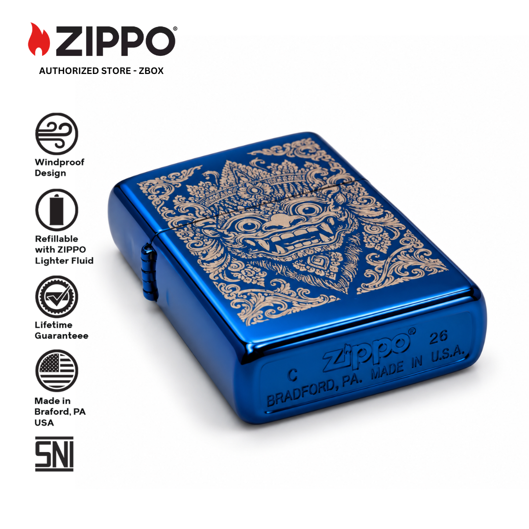 ZI-20446-01 – ZIPPO Bali Barong, High Polish Blue with Laser Engraving