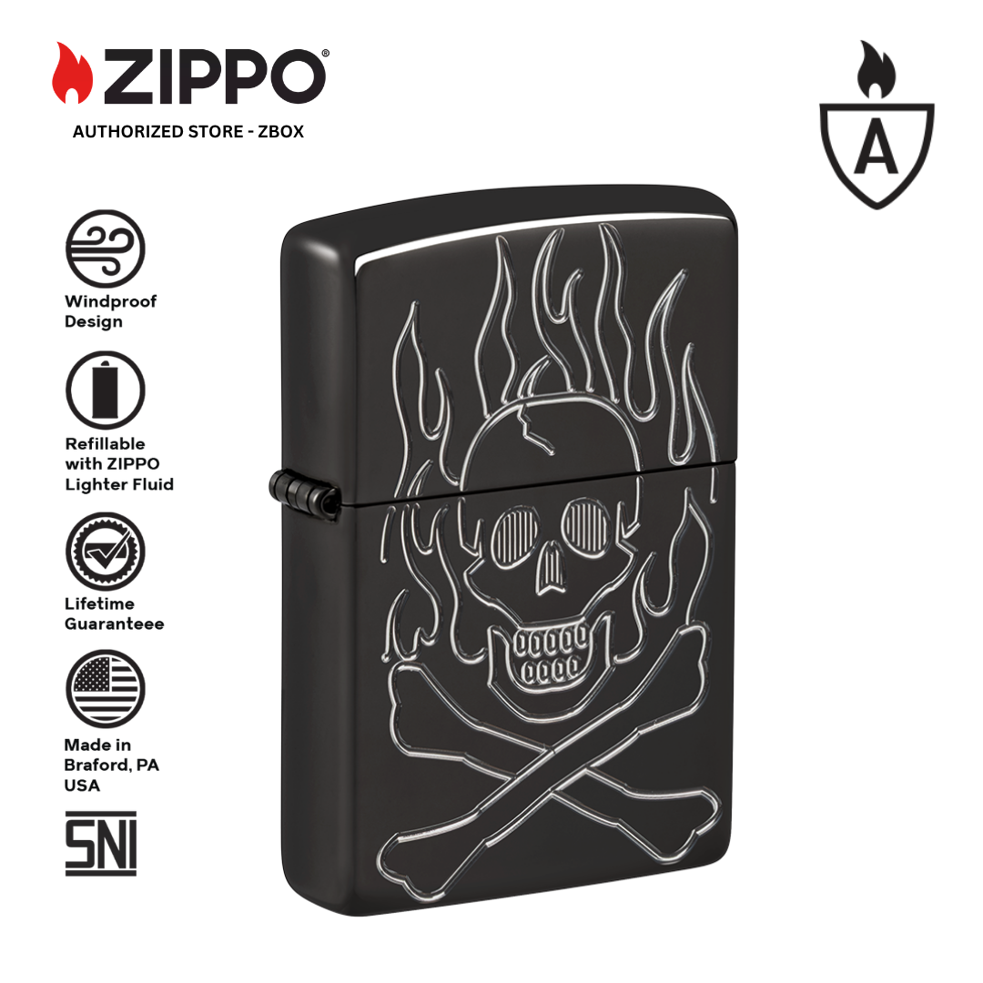 46930 - ZIPPO Flaming Skull Design Armor High Polish Black