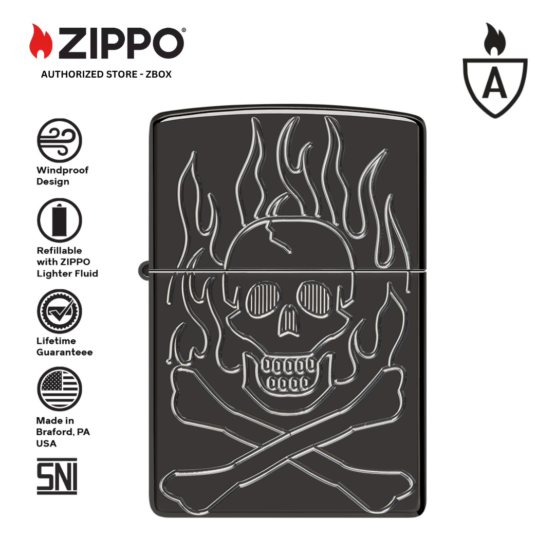 46930 - ZIPPO Flaming Skull Design Armor High Polish Black