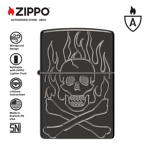 Image of 46930 - ZIPPO Flaming Skull Design Armor High Polish Black