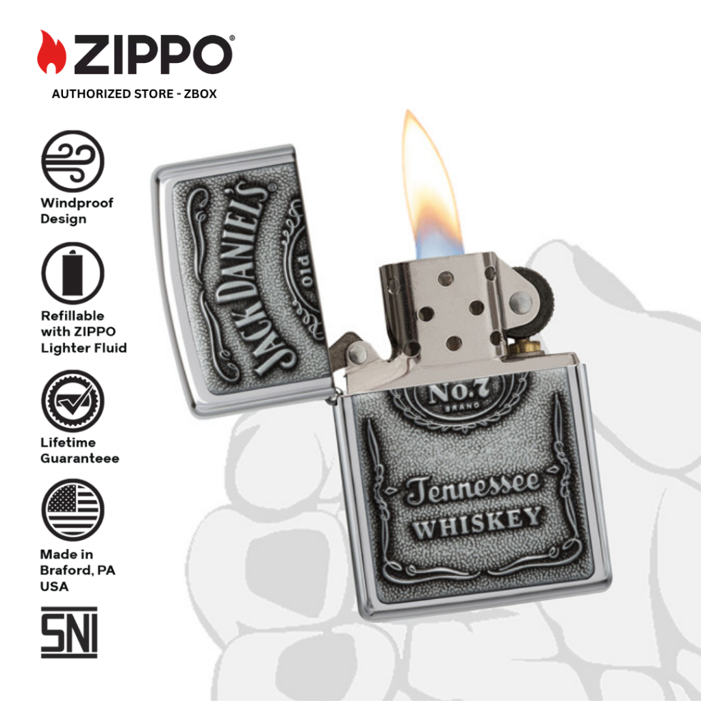 250.JD.427 - Zippo Jack Daniel's Classic Emblem Chrome Original Windproof Lighter
