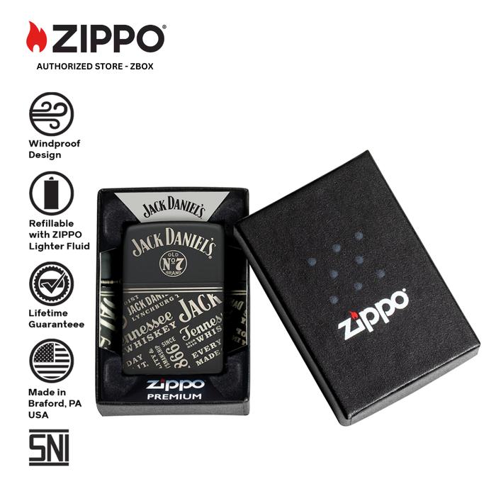 46279 - ZIPPO® Jack Daniel's® Logos & Slogans Design - Black Matte with 360° Laser Engraving