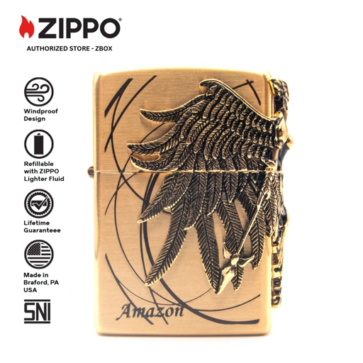 Image of ZA-1-36a - ZIPPO® Amazon Gold Finish with Etching and Emblem Attached