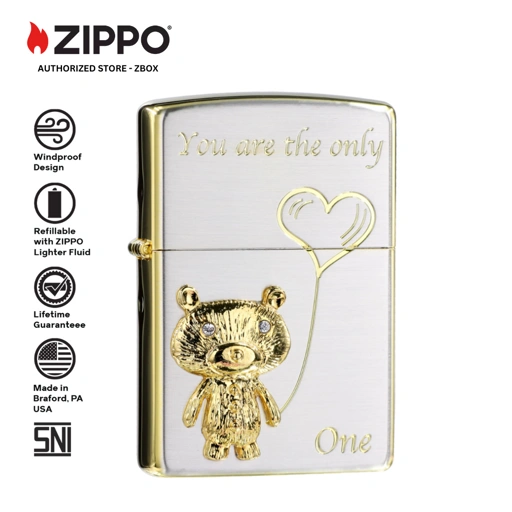 Image of ZIPPO® Heart & Bear - Silver with Gold