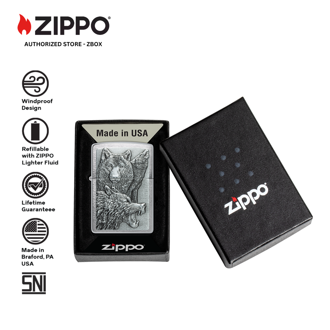 46960 - ZIPPO Wolf Pack Emblem Brushed Chrome