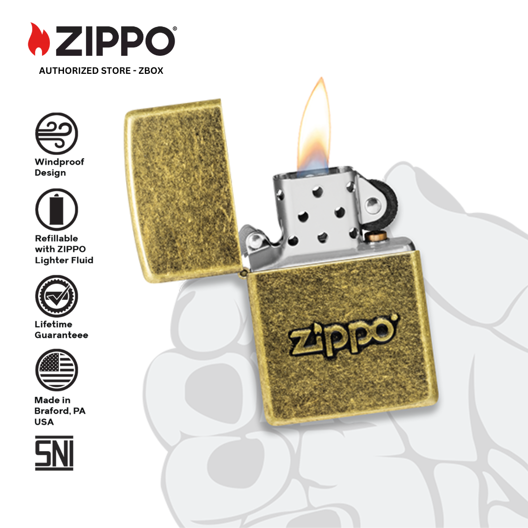 ZIPPO Original 28994 Antique Stamp - Antique Brass with stamped Zippo logo - Korek Api Windproof USA