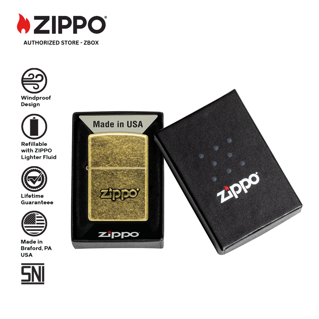 ZIPPO Original 28994 Antique Stamp - Antique Brass with stamped Zippo logo - Korek Api Windproof USA