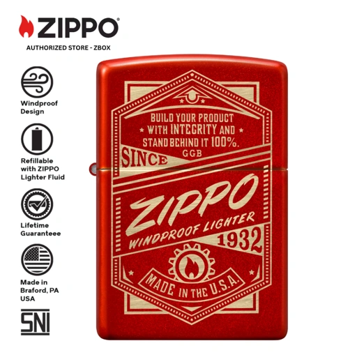 Image of ZIPPO Original 48620 It Works Design - Metallic Red with Laser Engraved - Korek Api Windproof USA