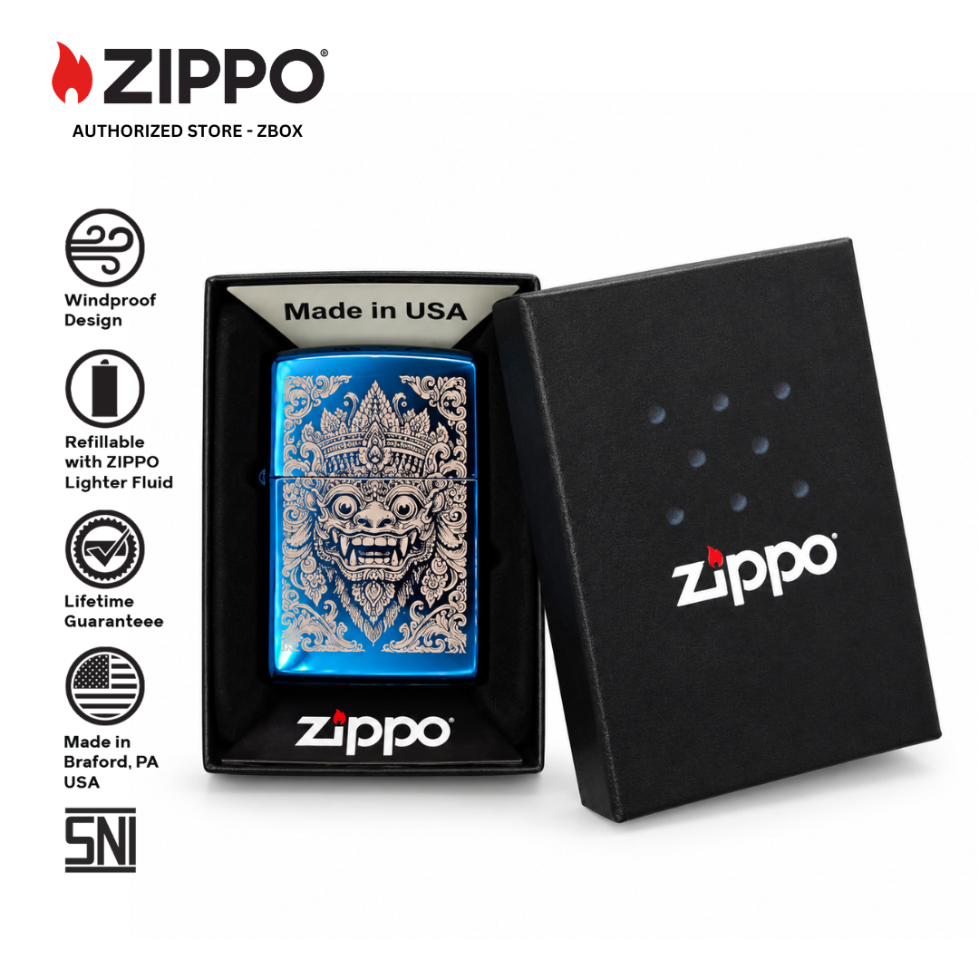 ZI-20446-01 – ZIPPO Bali Barong, High Polish Blue with Laser Engraving