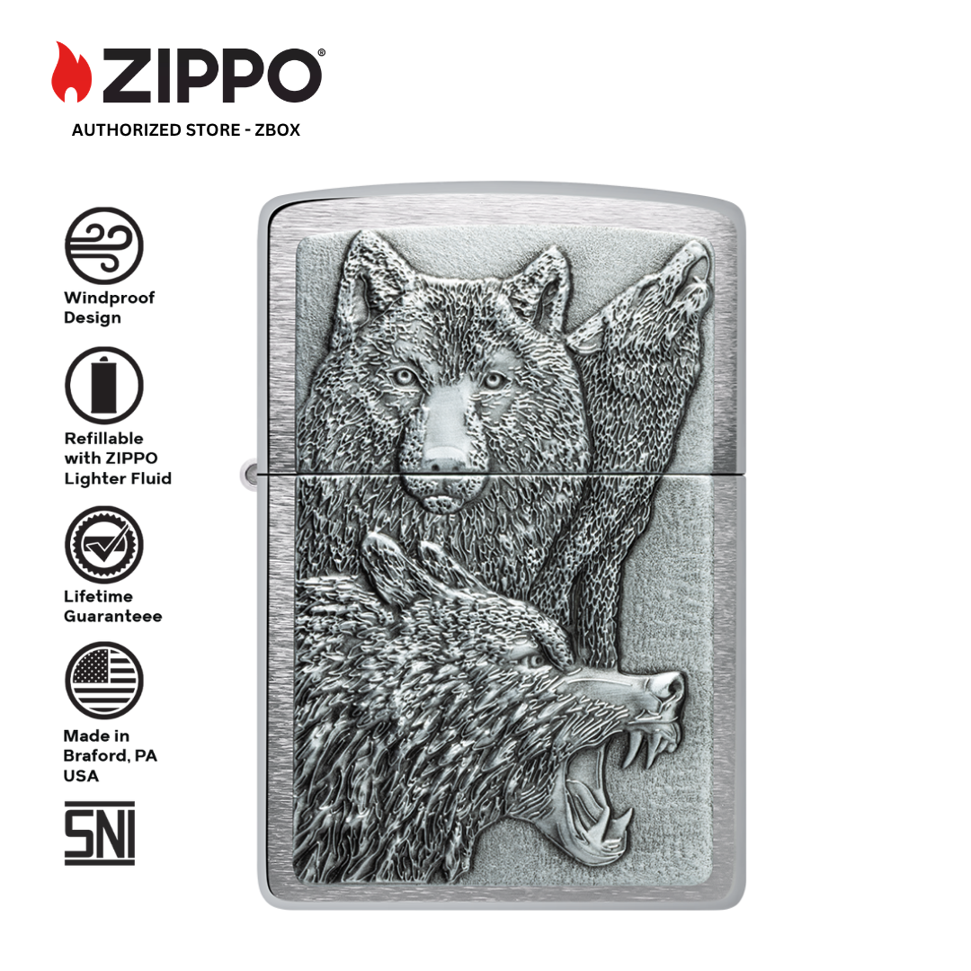 46960 - ZIPPO Wolf Pack Emblem Brushed Chrome