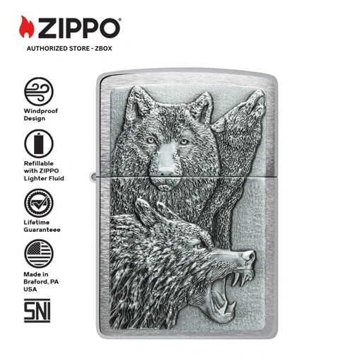 46960 - ZIPPO Wolf Pack Emblem Brushed Chrome