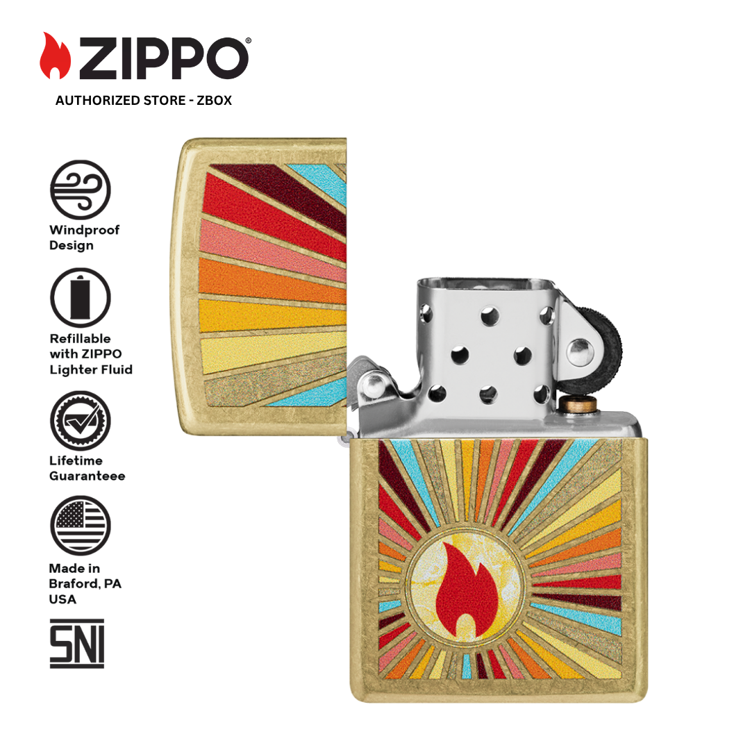 46957 - ZIPPO Beaming Flame Design Street Brass