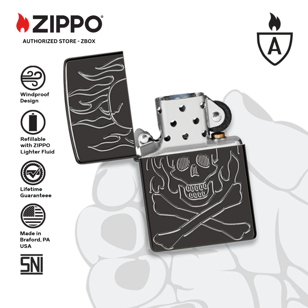 46930 - ZIPPO Flaming Skull Design Armor High Polish Black