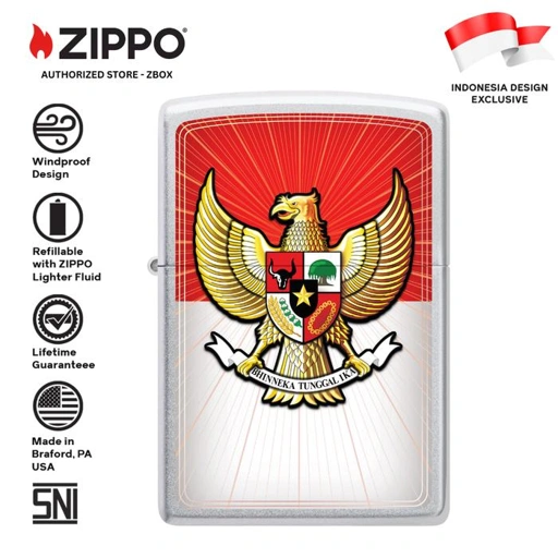Image of ZIPPO Original CI423808-205 Pancasila Design - Satin Chrome with Colour Image - Korek Api Windproof USA