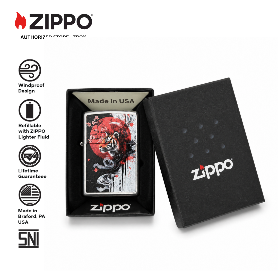 47439-ZIPPO Asian Tiger, Street Chrome with Colour Image