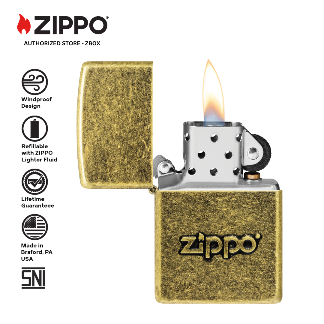 ZIPPO Original 28994 Antique Stamp - Antique Brass with stamped Zippo logo - Korek Api Windproof USA