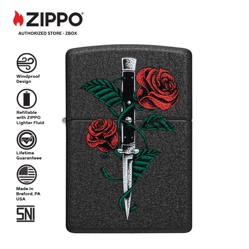 Image of 49778 - ZIPPO Rose Dagger Tattoo Design