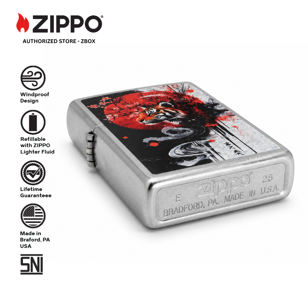 47439-ZIPPO Asian Tiger, Street Chrome with Colour Image