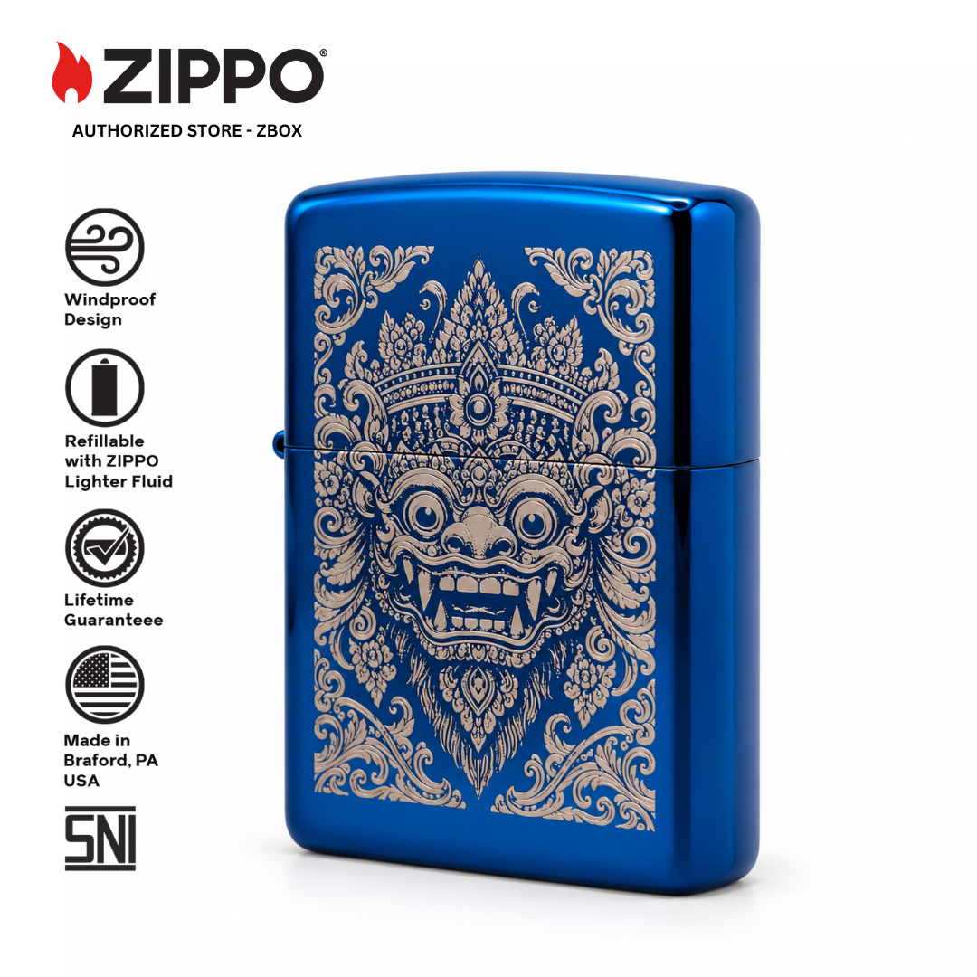 ZI-20446-01 – ZIPPO Bali Barong, High Polish Blue with Laser Engraving
