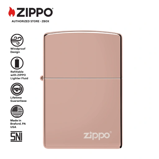 Image of ZIPPO Original 49190ZL High Polish Rose Gold with Zippo Logo - Laser Engrave - Korek Api Windproof USA