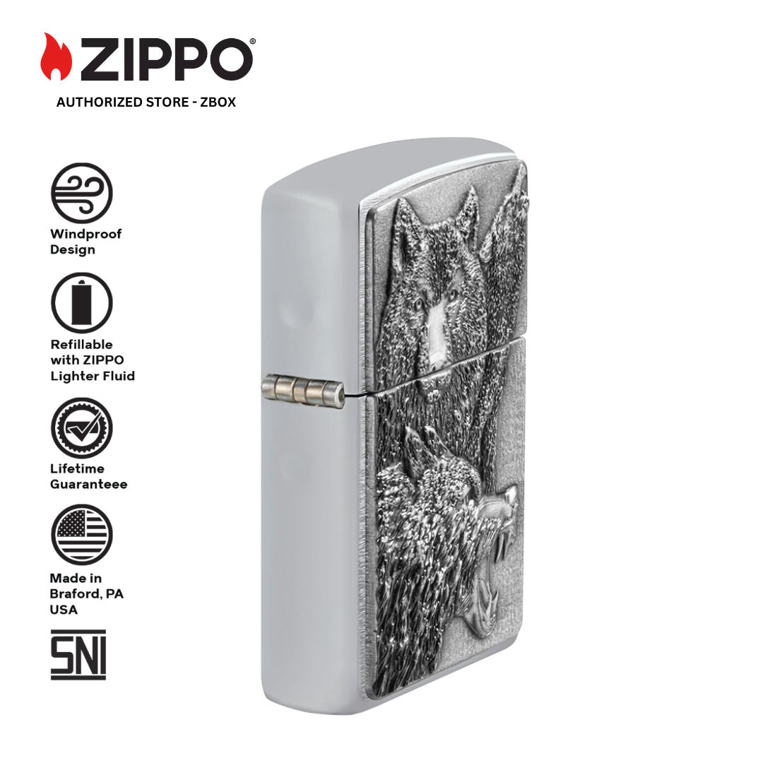 46960 - ZIPPO Wolf Pack Emblem Brushed Chrome