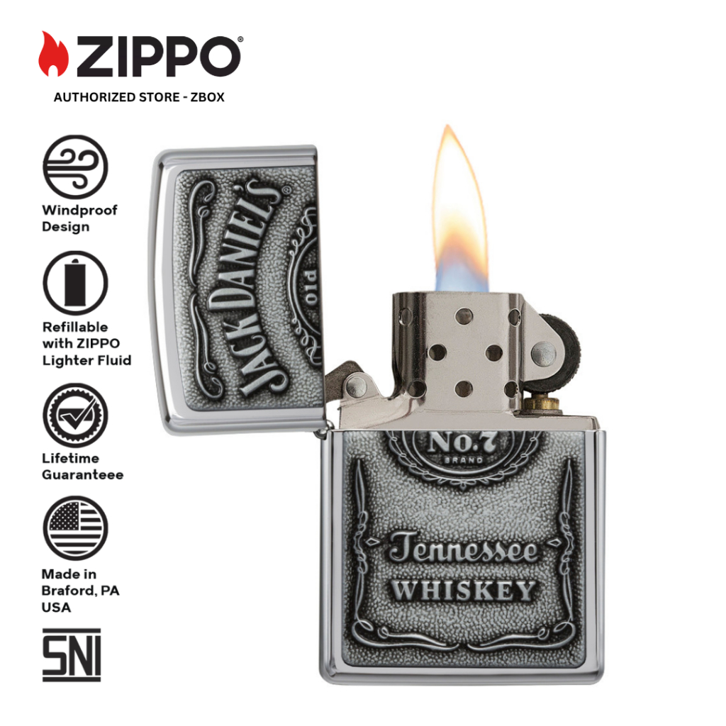 250.JD.427 - Zippo Jack Daniel's Classic Emblem Chrome Original Windproof Lighter