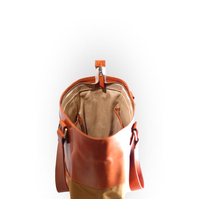 VOYEJ Grote II Tote Bag Leather Canvas Brown - Tas Kulit Unisex