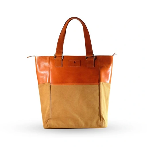 Image of VOYEJ Grote II Tote Bag Leather Canvas Brown - Tas Kulit Unisex