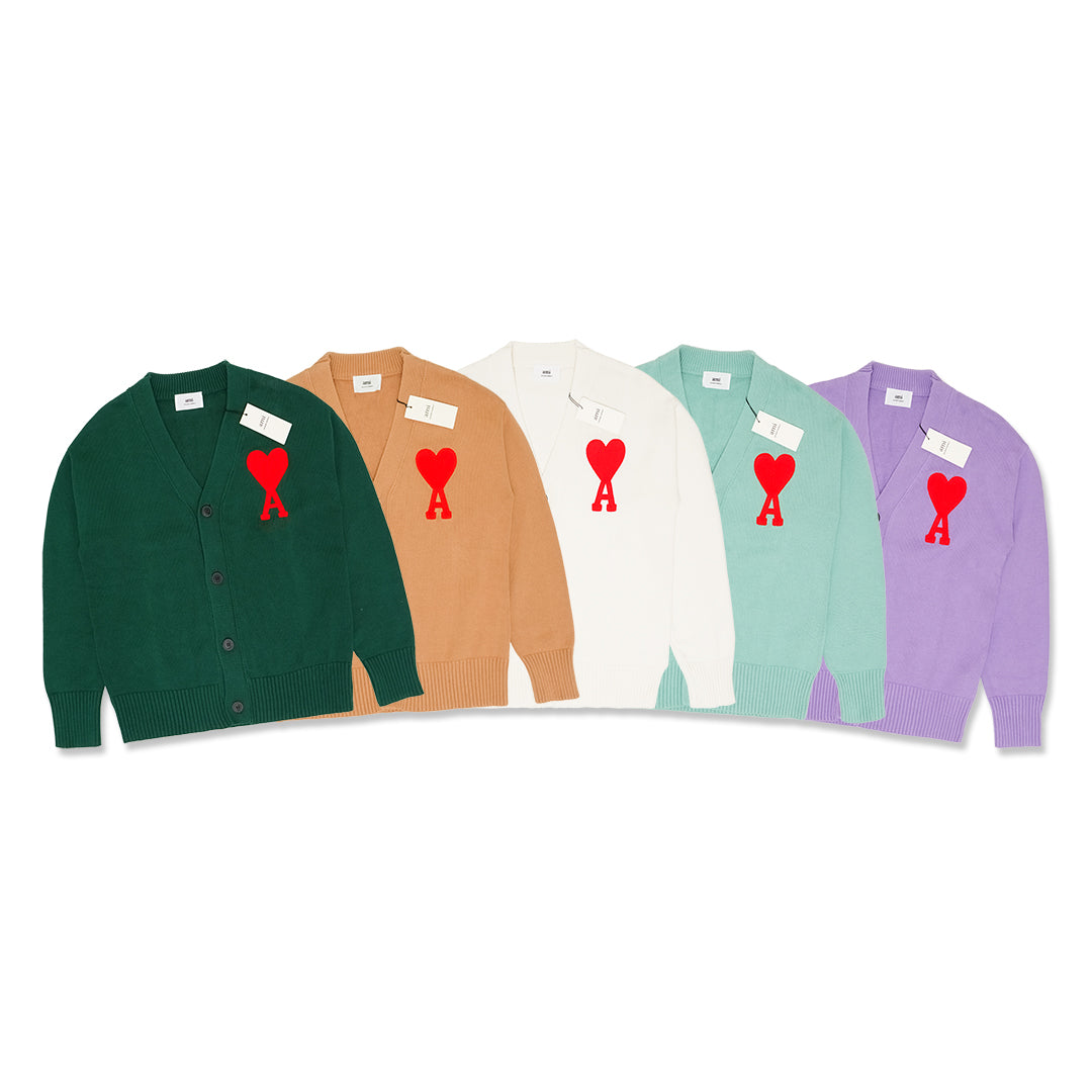 AMI Red Heart Embroidery Knitted Cardigan