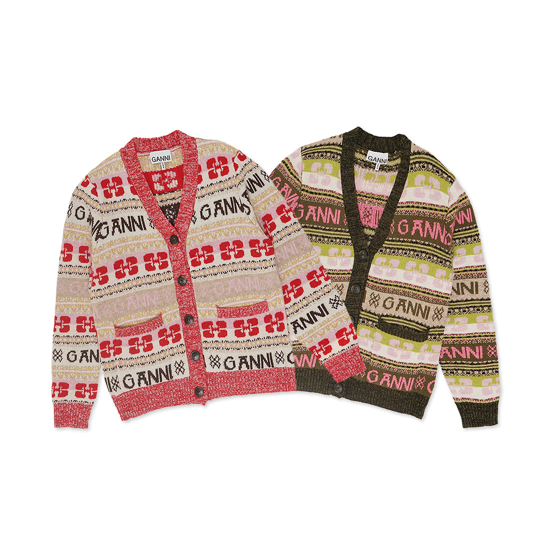 GANNI Logo Intarsia Knitted Cardigan