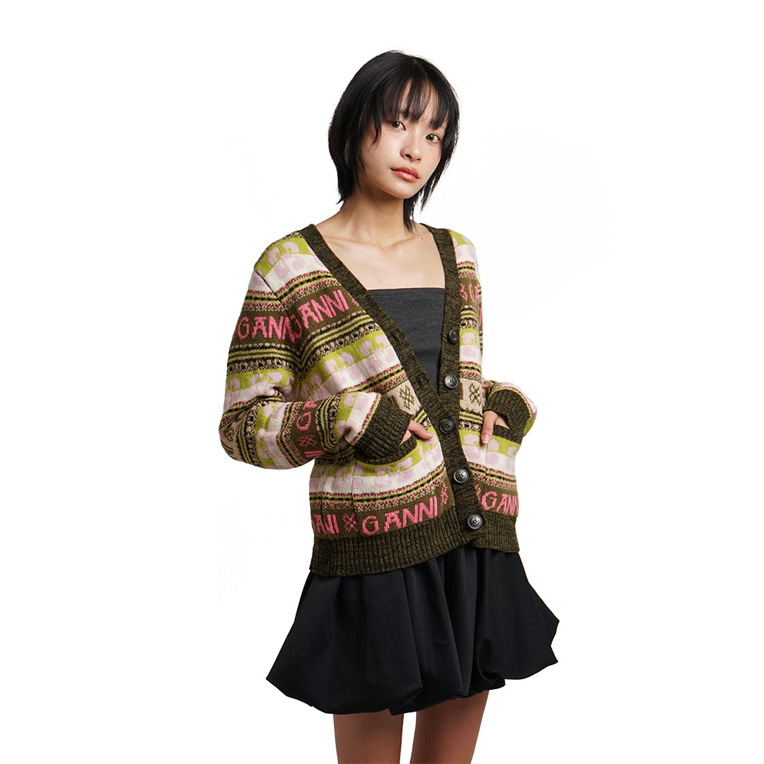 GANNI Logo Intarsia Knitted Cardigan