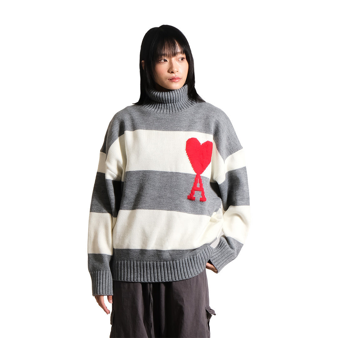 AMI Turtle Neck Stripes Knitted Sweater