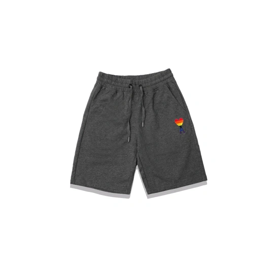 Image of AMI Rainbow Heart Logo Shorts Dark Grey