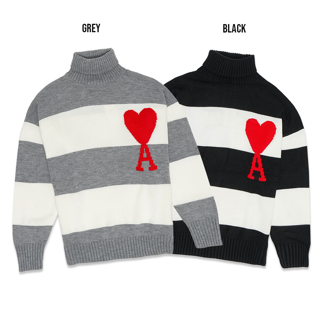 AMI Turtle Neck Stripes Knitted Sweater