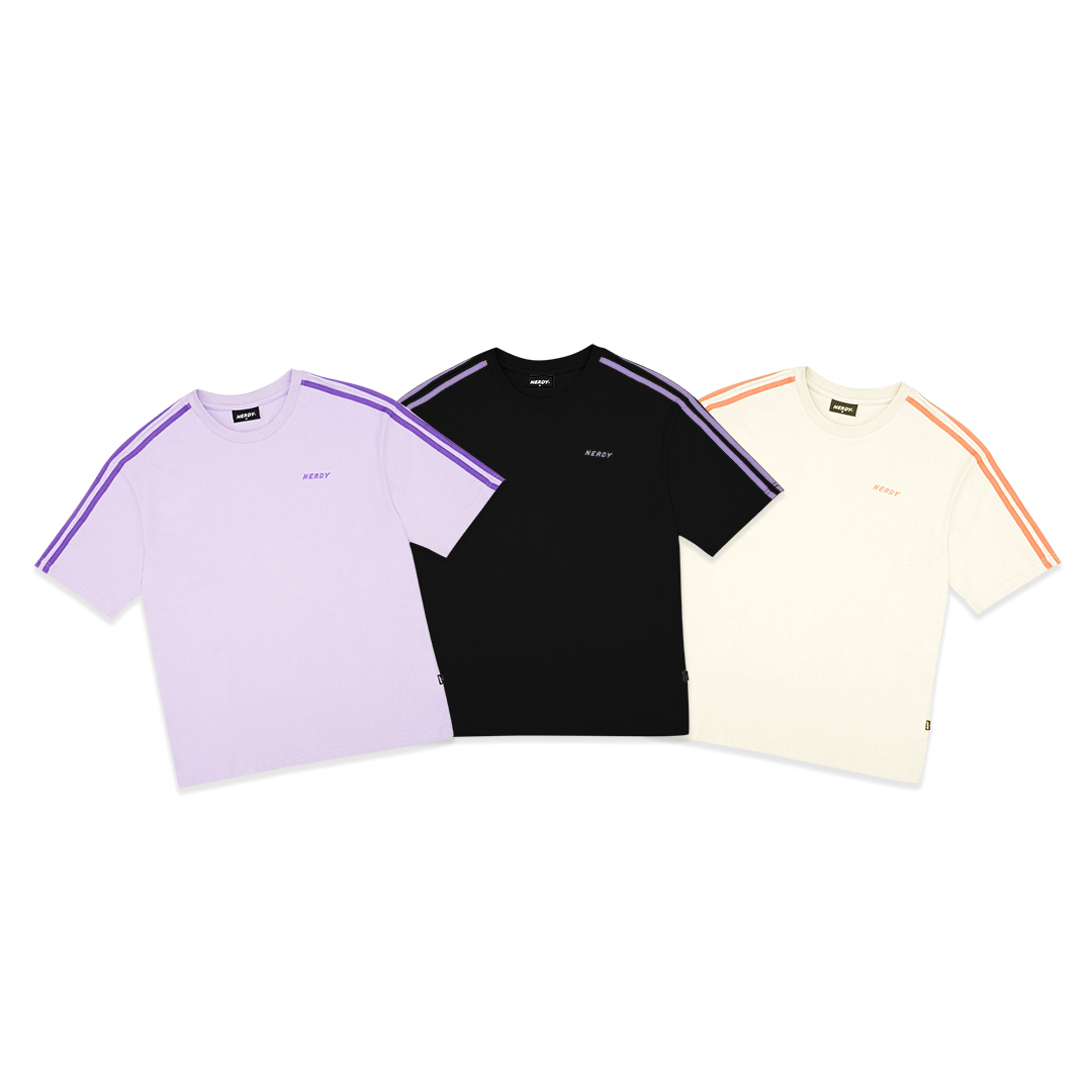 Nerdy Sporty Shoulder Stripes Retro Logo T-Shirt