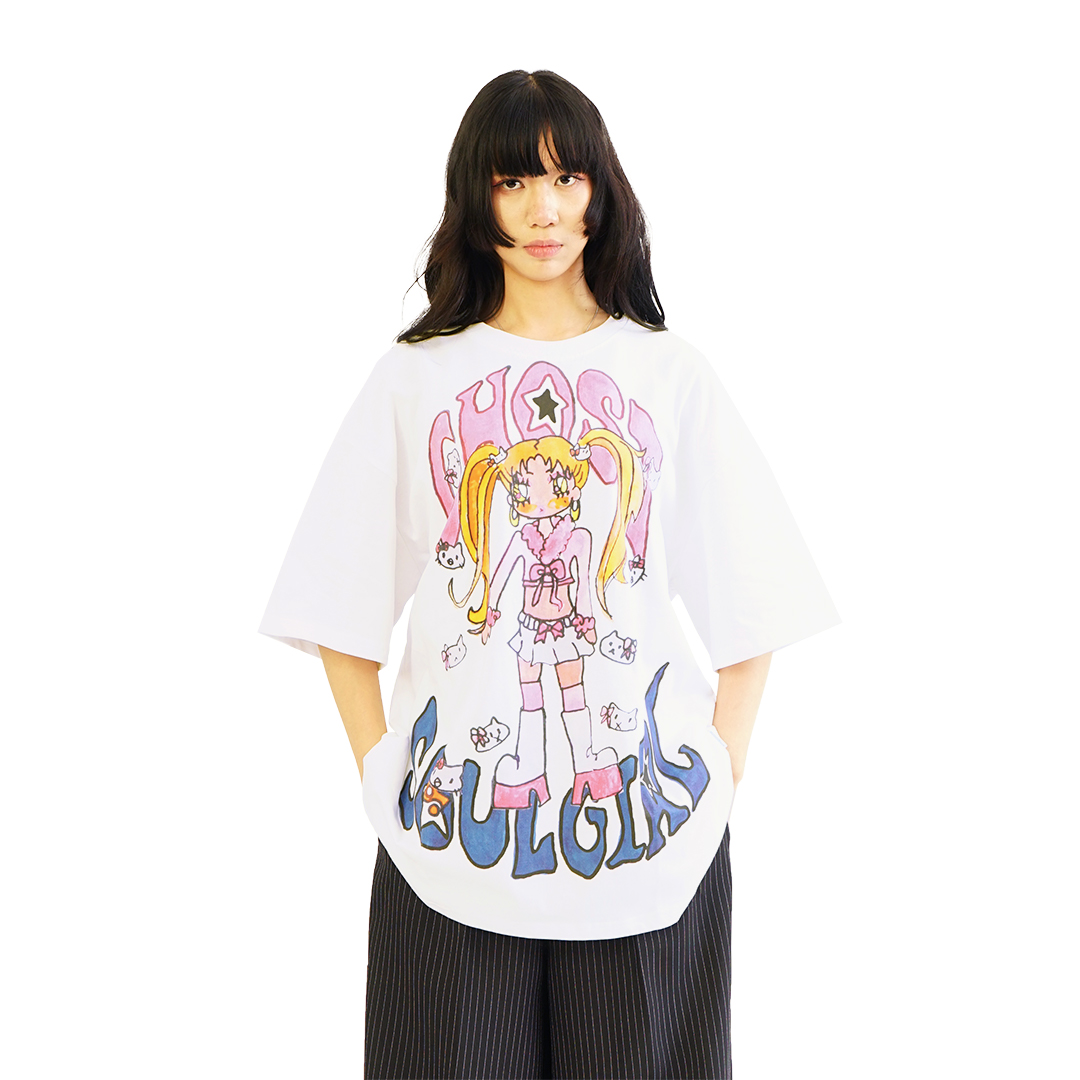 Nice Ghost Club x Soulpusssy Cat Ghost Soul Girl Gyaru Big T-Shirt