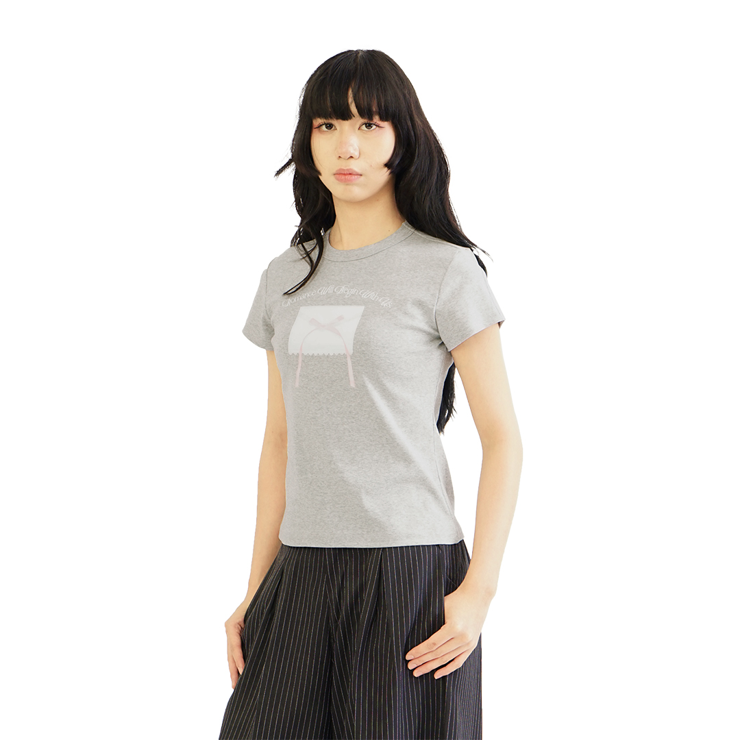 Letter From Moon Ribbon Letter Slim T-Shirts