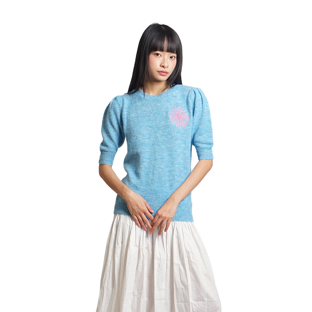 Mardi Mercredi Mohair Puff Sleeve Knit Blouse