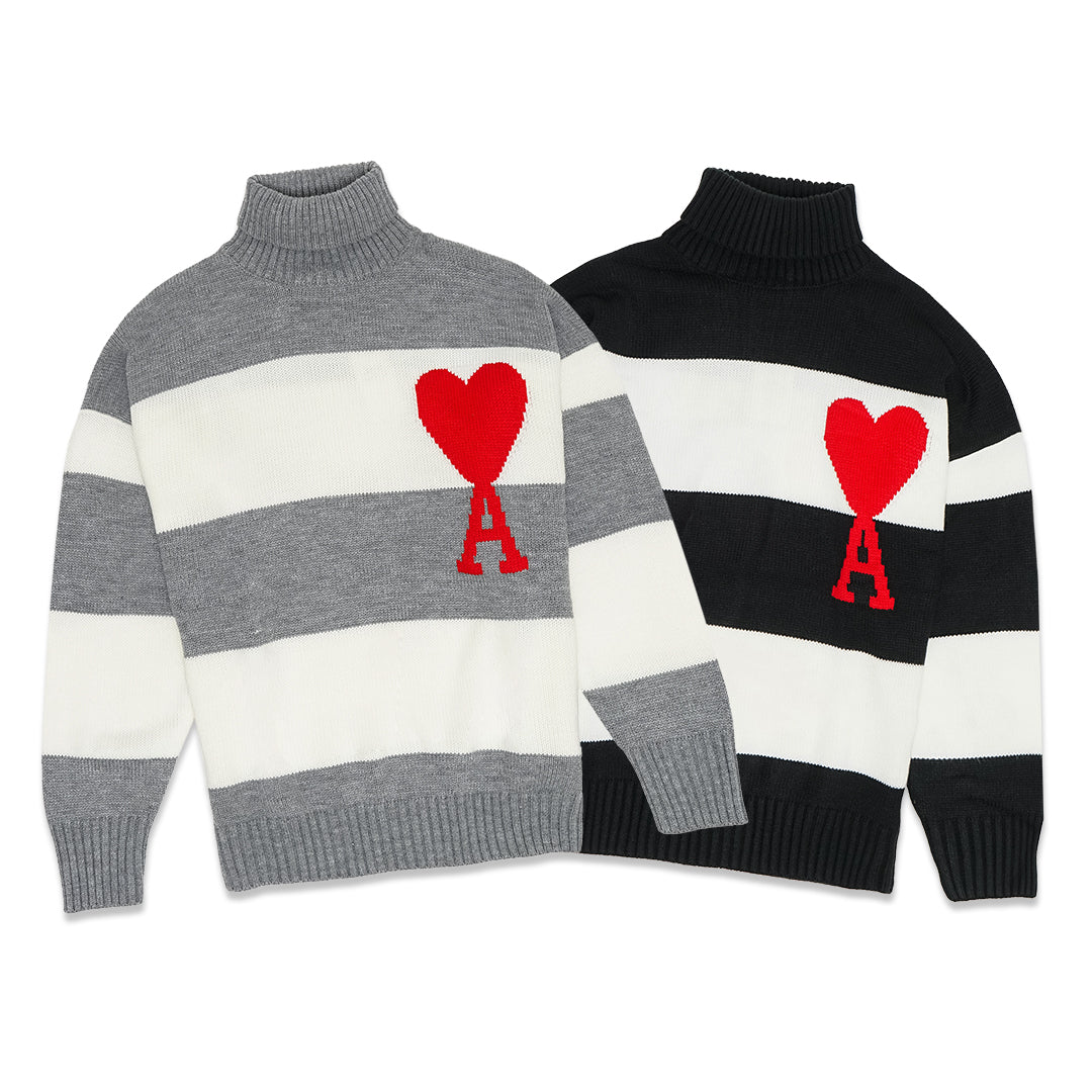AMI Turtle Neck Stripes Knitted Sweater