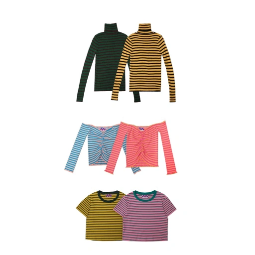 Image of Biyas Horizontal Stripes Knit T-Shirt