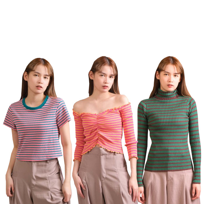 Biyas Horizontal Stripes Knit T-Shirt