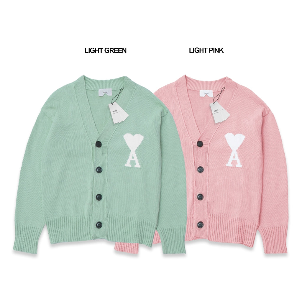 AMI White Heart Knitted Cardigan
